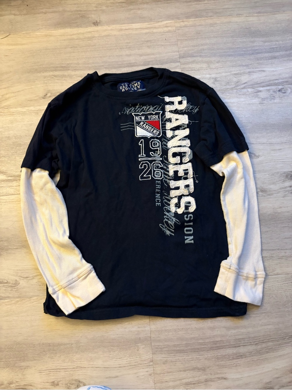 NHL NY Rangers Old Time Hockey Boys Large Long Sleeve Shirt Navy Blue